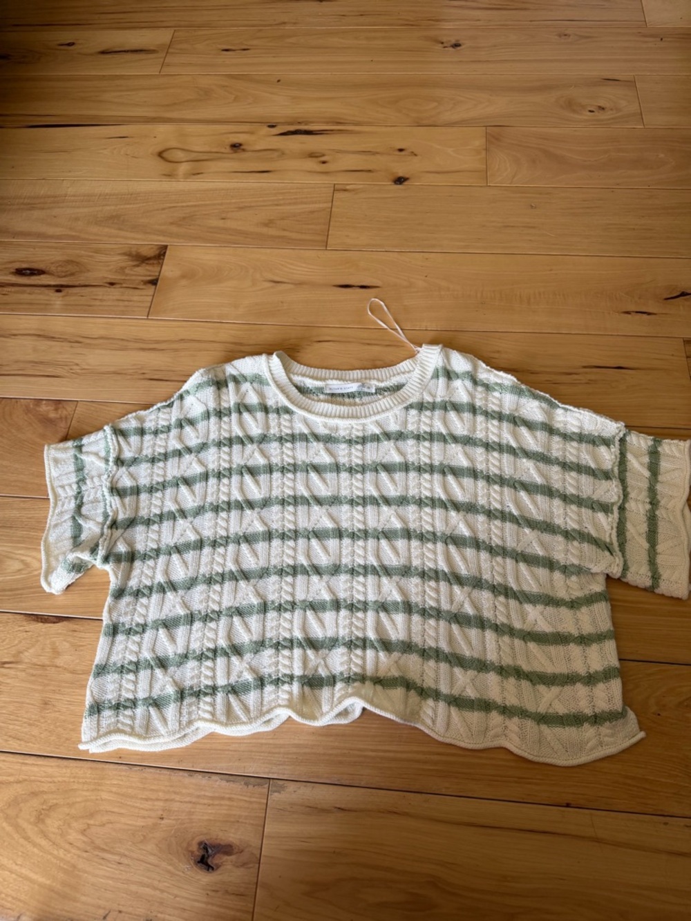 Altar'd State Cream Knit Top with Sage Accent